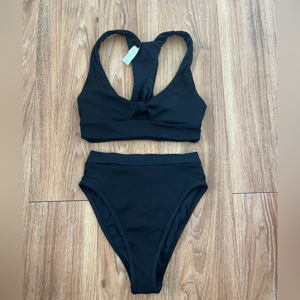 L*Space black ribbed racerback top and ribbed frenchi bikini bottom